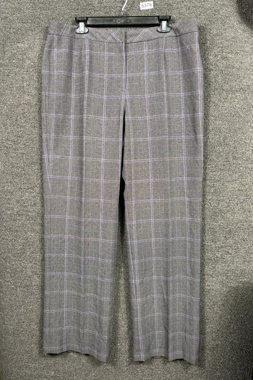 Le Suit Gray Purple Plaid Dress Pants Womens 16 Straight Leg High Rise Casual
